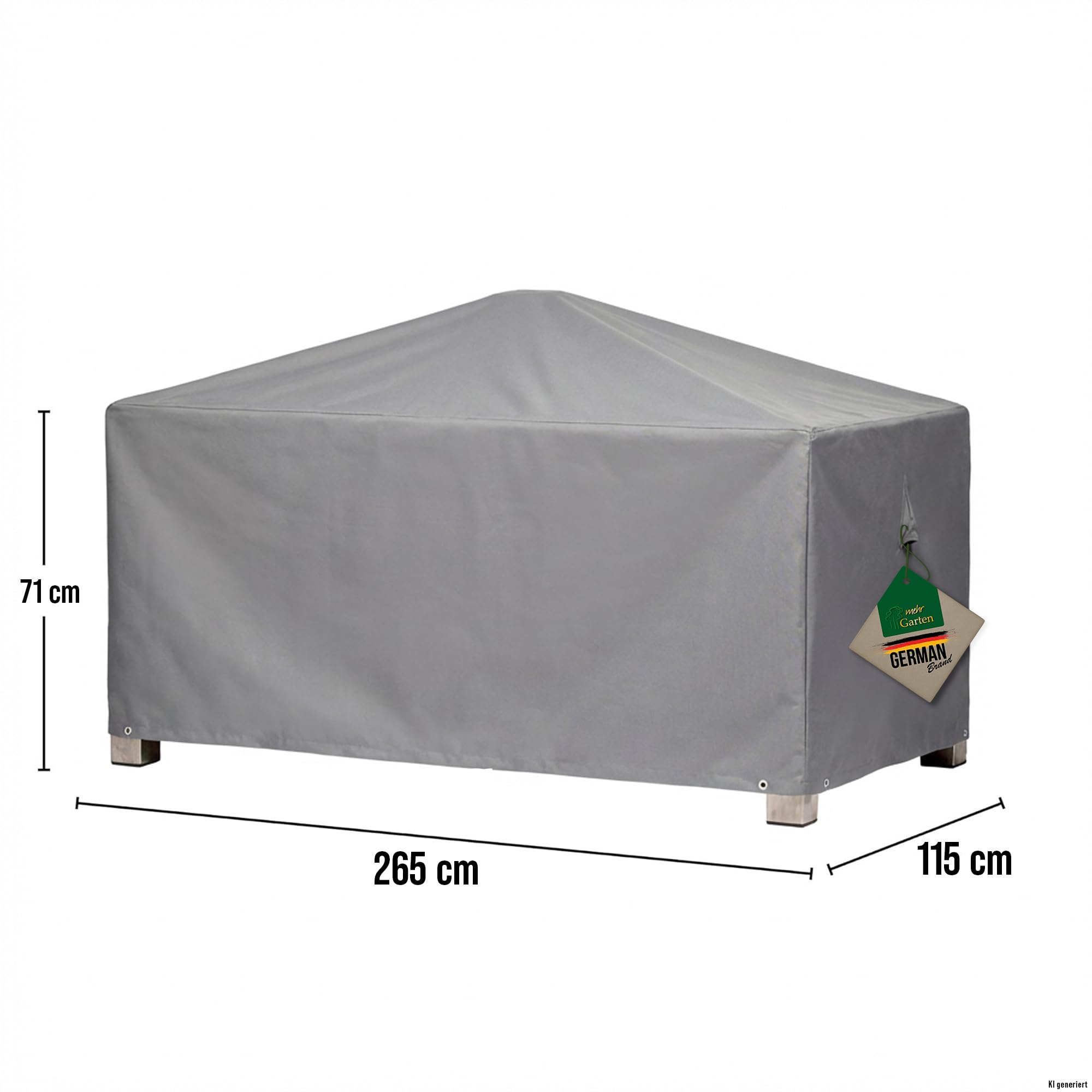 Abdeckung Gartentisch eckig, 265x115x71 cm, grau, Oxford 600D Gewebe, Tischabdeckung wasserdicht, UV-beständig und wetterfest, Schutzhülle Gartenmöbel