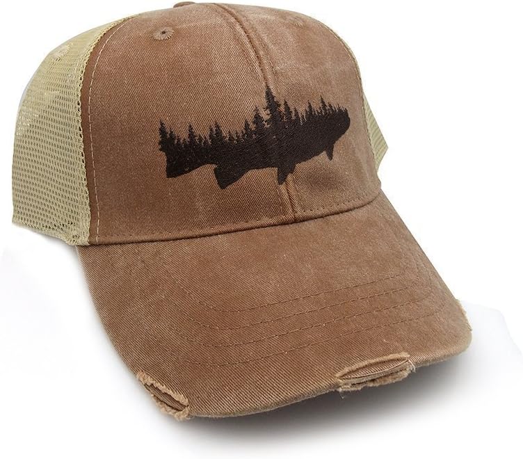Black Lantern Mens Vintage Trucker Hat – Brown Distressed Embroidered Mesh Snapback Cap