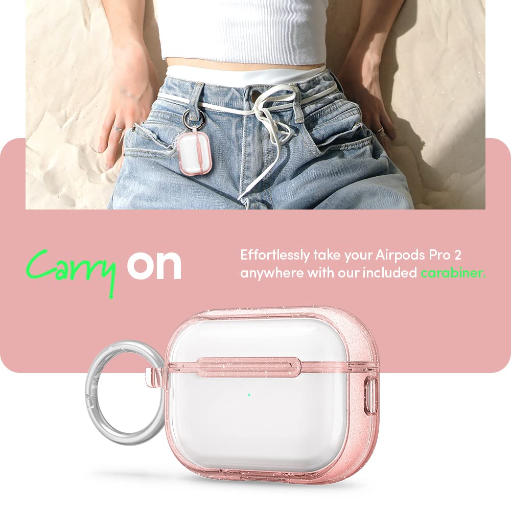 Spigen Ciel by CYRILL AirPods Pro 2 ile Uyumlu Kılıf Shine Simli Gül Rengi Şeffaf Kapak - ACS05333 (Spigen TR Garantili)