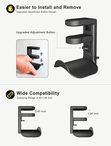 Miniatura 3 de Soporte para auriculares mejorado con abrazadera giratoria y ajustable para controlador y auriculares, soporte para auriculares debajo del