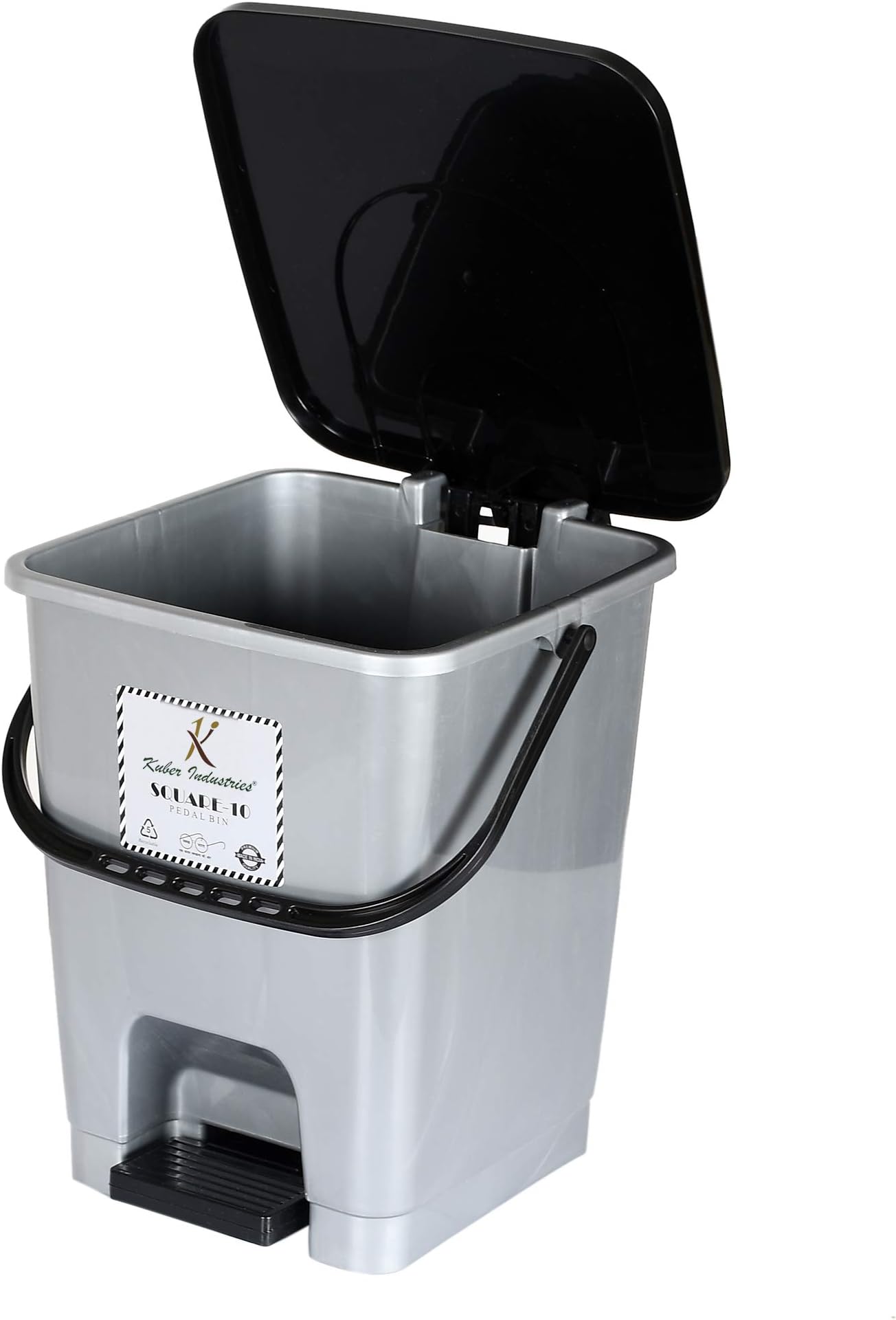 Kuber Industries Step-On Pedal Dustbin/Waste Bin with Lid|Solid Color & Durable Plastic|Size 24 x 24 x 30 CM, Capicity 10 Ltr (Grey)-KUBMART16403