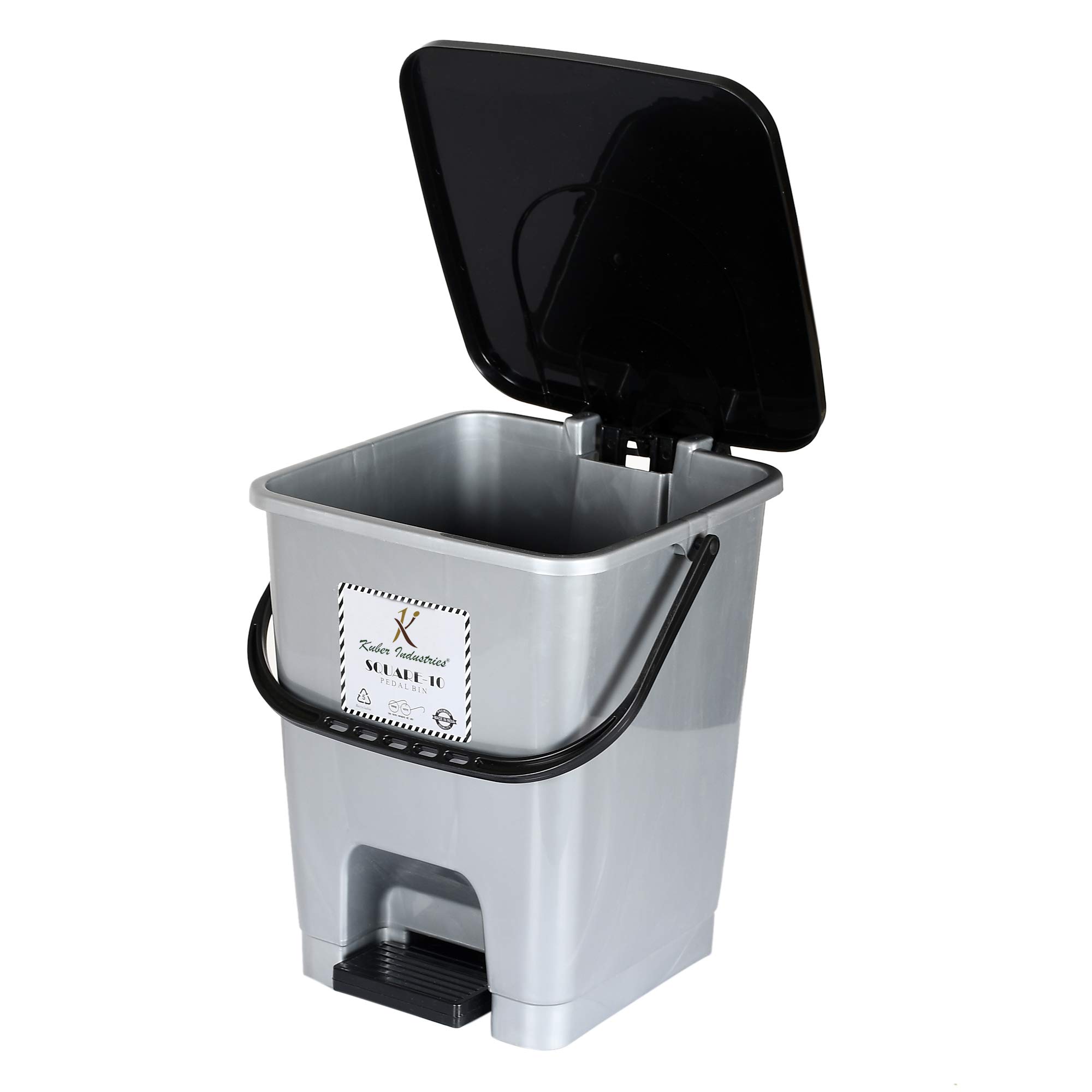 Step-On Pedal Dustbin/Waste Bin with Lid|Solid Color & Durable Plastic|Size 24 x 24 x 30 CM, Capicity 10 Ltr (Grey)-KUBMART16403