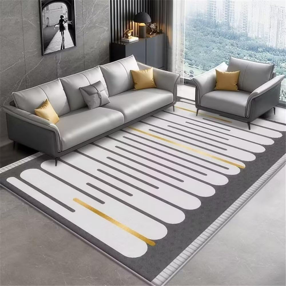 Tapis antidérapant chambre ado 180x250cm à motif rayures grises anti-glisse