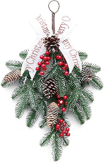 LTGB Artificial Christmas Teardrop Swag Pine and Pinecone Teardrop Door Swag Red Berry Swag Wreath Decoration for Holiday Wall Door Window Decor (1PCS)