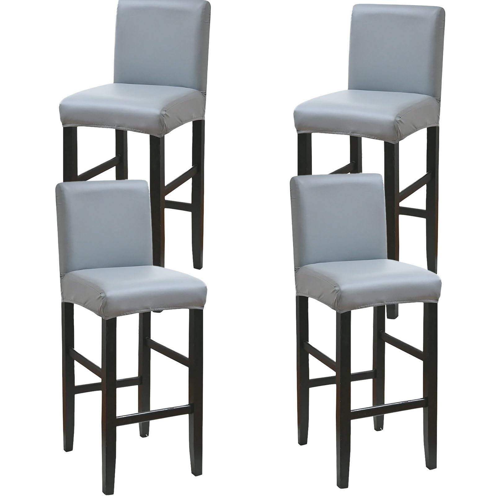 ZRCYXDW PU Leather Bar Stool Covers, Waterproof Bar Stool Chair Covers Set of 4 Stretch Washable Counter Stool Pub Chair Slipcover for Dining Room Cafe-grey-4 Pack