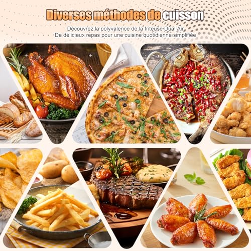 Fritteuse ohne Öl, 9 l, Dual Zone Air Fryer mit Sichtfenster, Heißluftfritteuse mit 8 Programmen, LED-Touchscreen, 2400 W, doppelte Temperatur, PerfectCook-Technologie, Schwarz