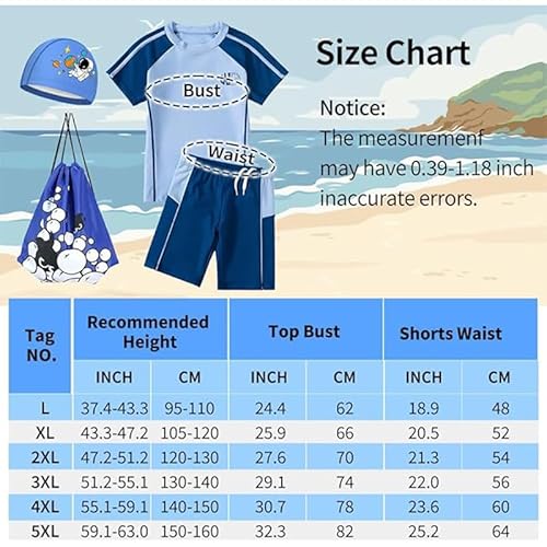 جي كيو بدلة سباحة للاولاد من راش جارد بعامل حماية من الاشعة فوق البنفسجية 50+، طقم ملابس سباحة من قطعتين للحماية من الشمس للاولاد من سن 4-13 سنة (مقاس L (الارتفاع الموصى به 130-140 سم))