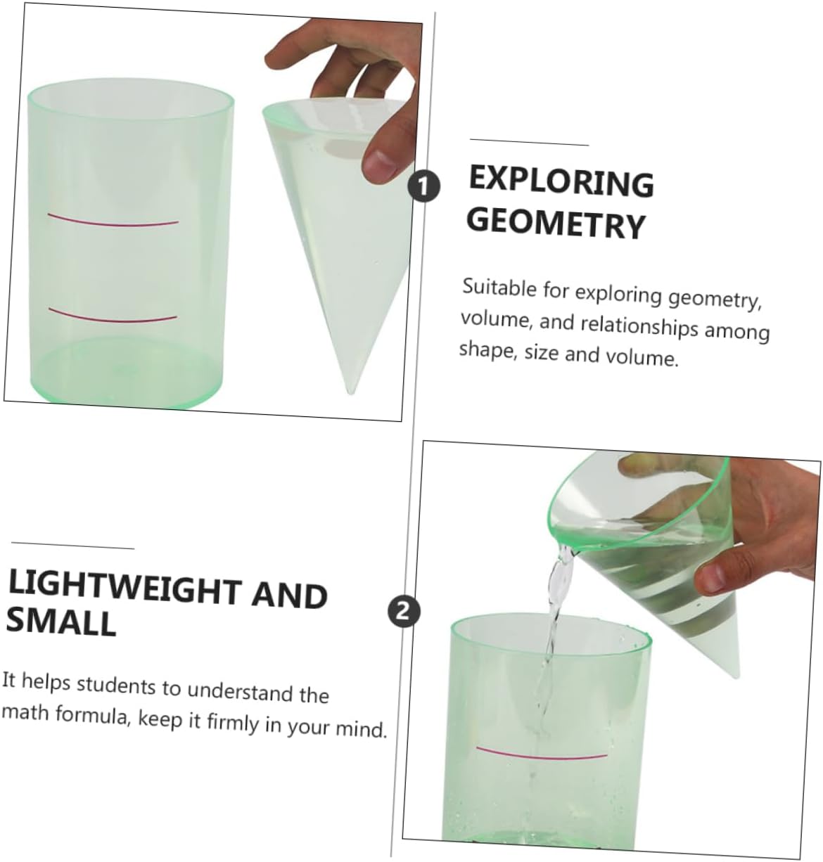 2pcs Transparent Geometric Cylinder Cone Model Educational Teaching Equipment for Math Demonstration Volume Ratio Visualization Classroom Geometry Exploration