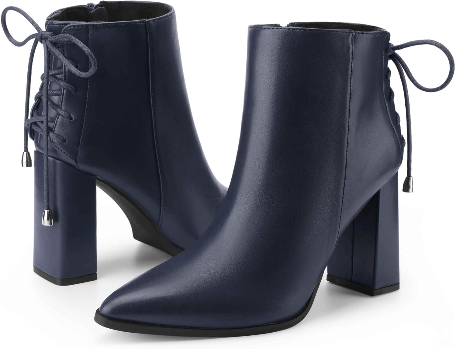 Perphy Pointed Toe Back Lace Up Chunky Heel Ankle Boots for Women