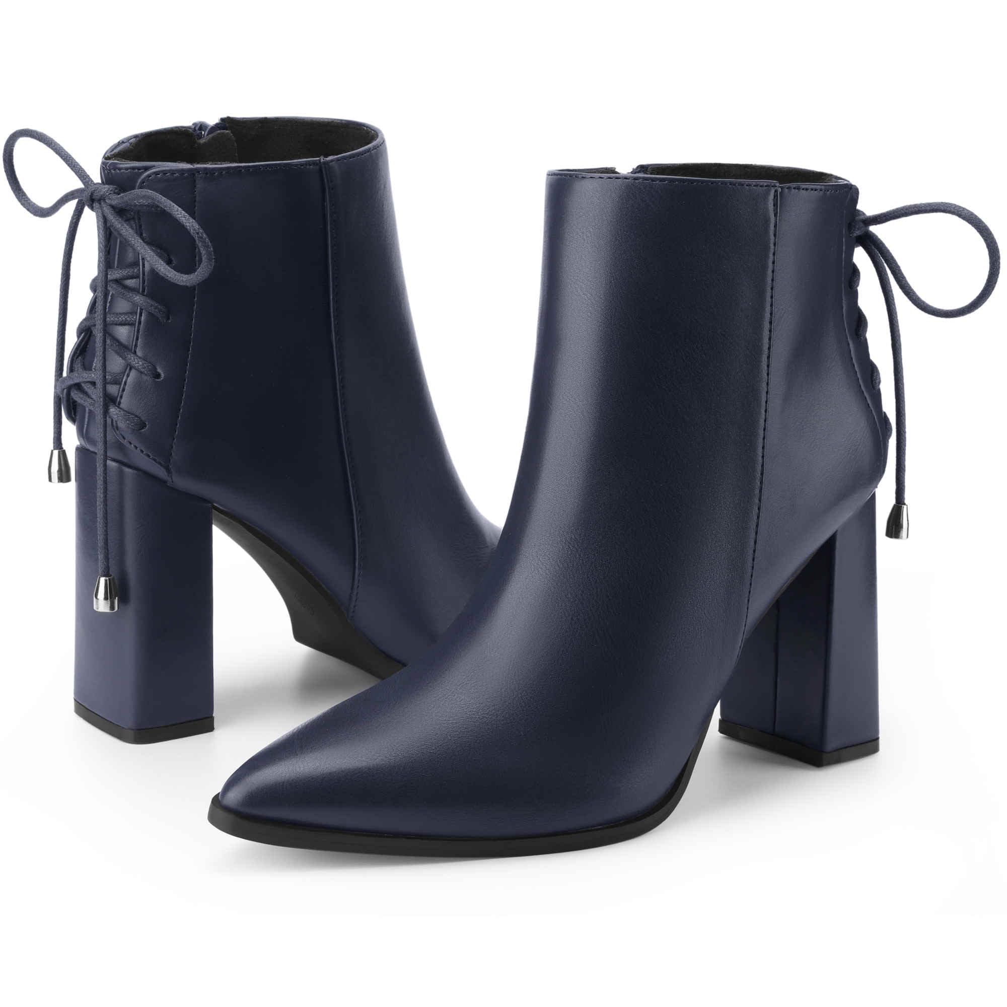 Perphy Pointed Toe Back Lace Up Chunky Heel Ankle Boots for Women