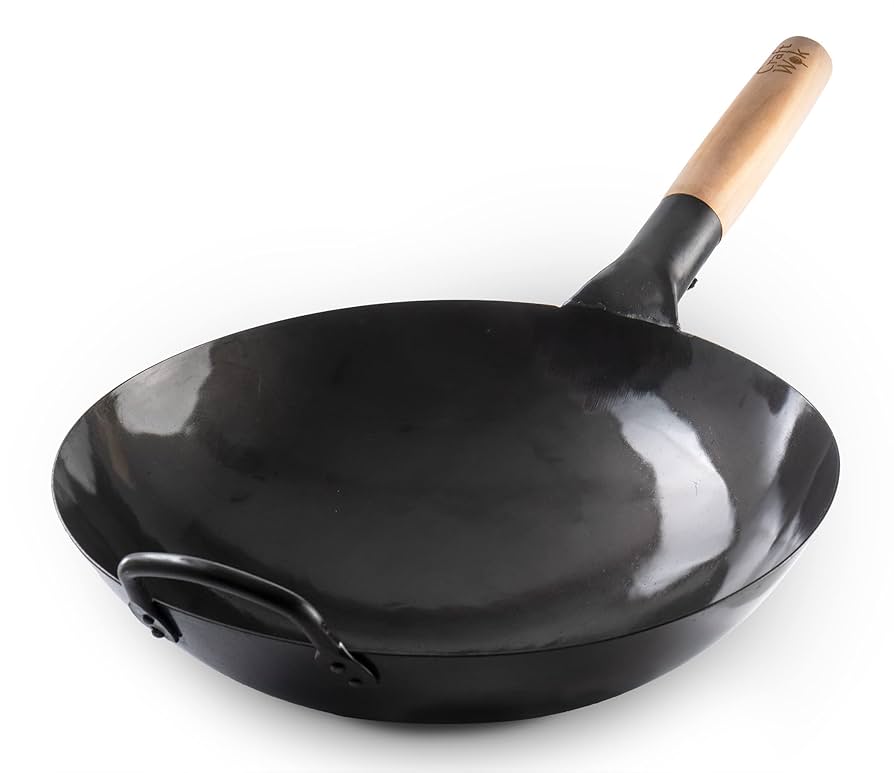 AuraHome VG Commercial Grade Authentic Carbon Steel Wok Heavy Duty