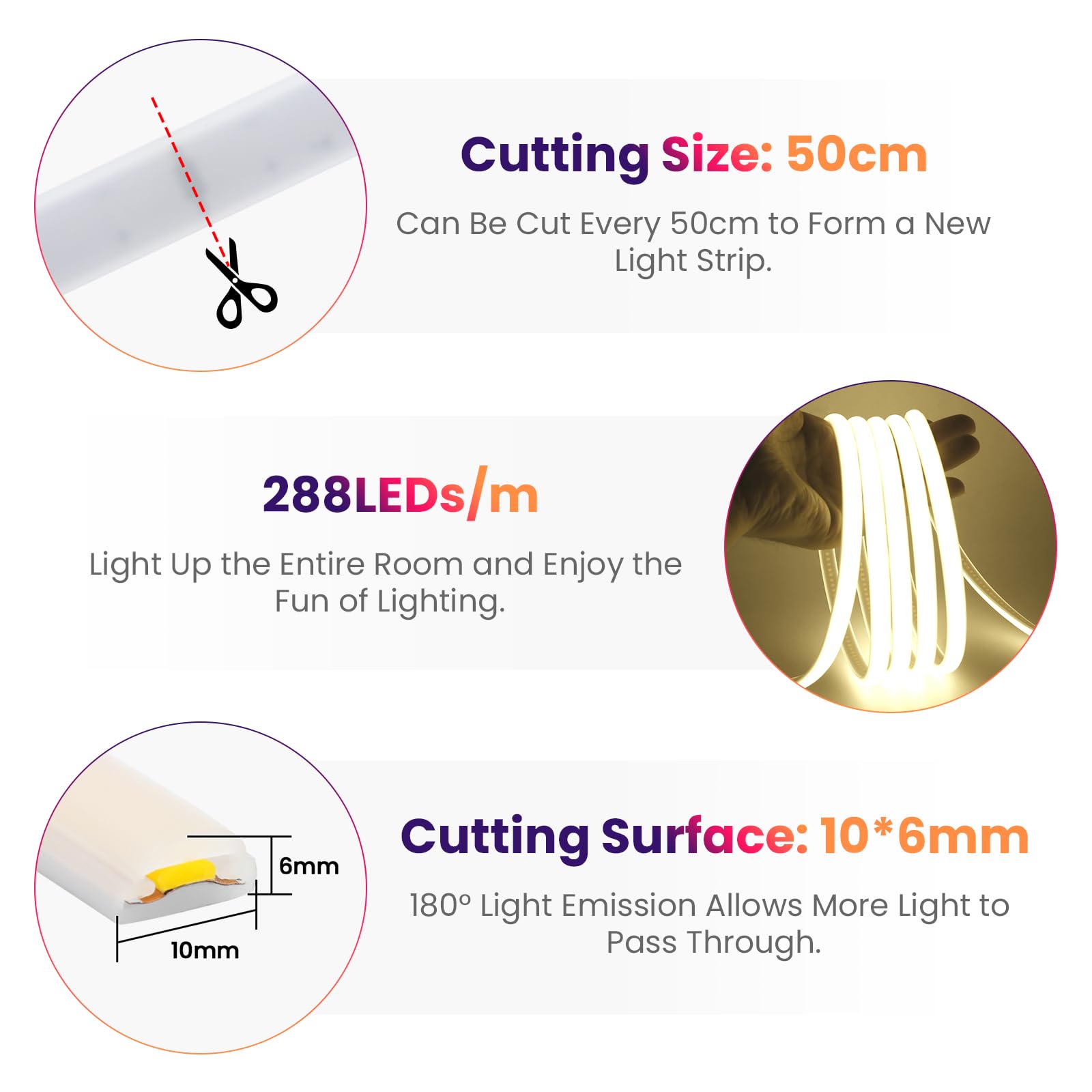 Dimmable Lumière au néon LED COB, 220V 288 LEDs/m Ruban Led Flexible Néon Bande Led, IP65 Etanche Bande Lumineuse Super Lumineux pour Escalier, Chambre, Noël, Fête (Blanc naturel,14M)