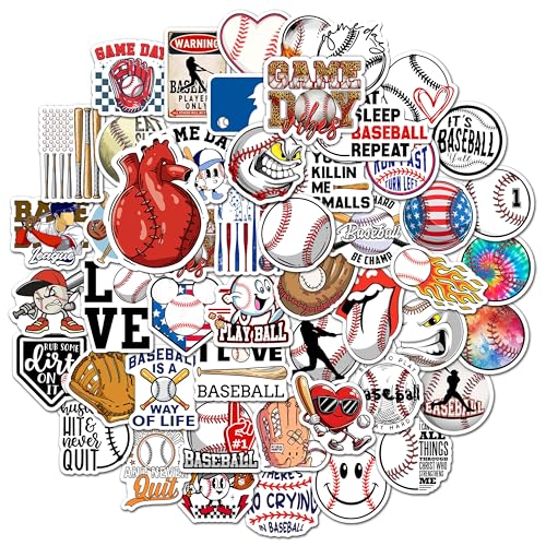 BEATRI 50 calcomanías de béisbol, calcomanías de vinilo de béisbol para botella de agua, laptop, teléfono, regalos de béisbol, calcomanías deportivas para adolescentes y niños (calcomanías de béisbol)