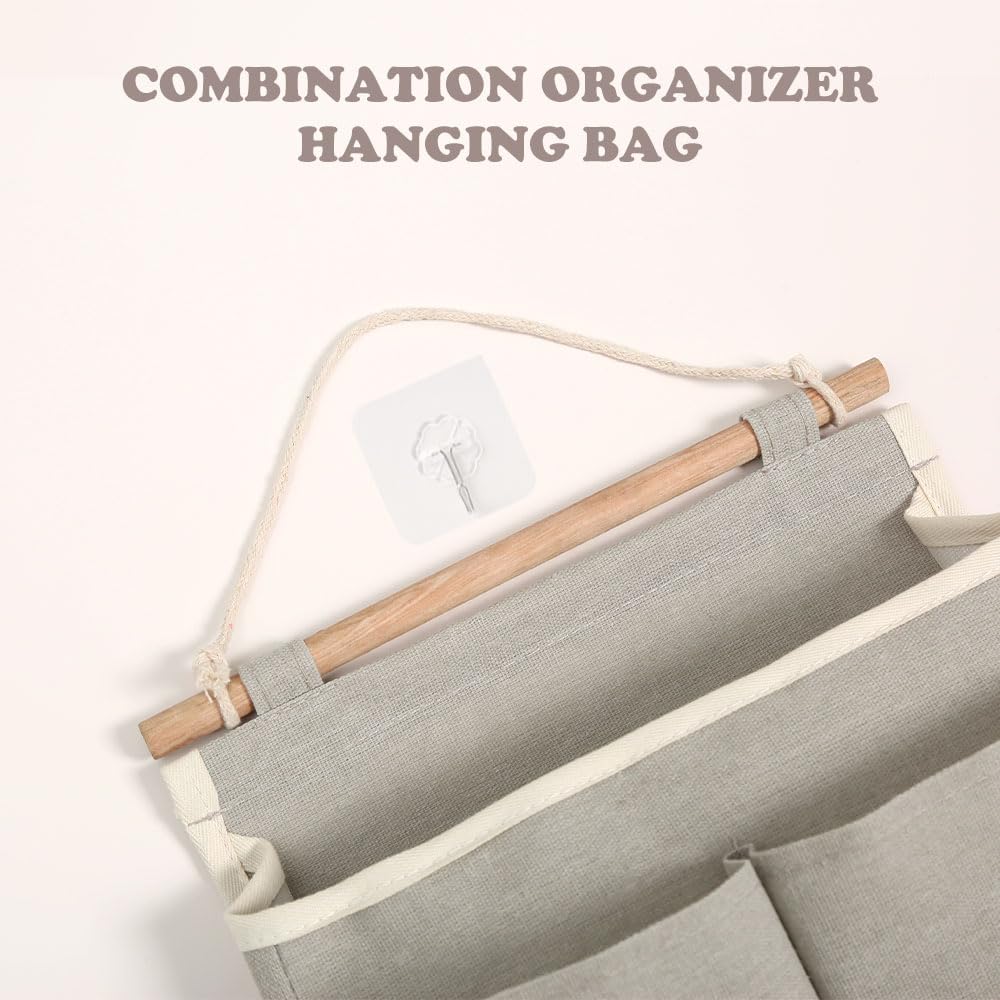 Lot De 3 Sacs De Rangement Mural à Poches - Tissu Polyester-lin, Imperméable - Pour Bureau, Maison, RV - 25x23x6 Cm
