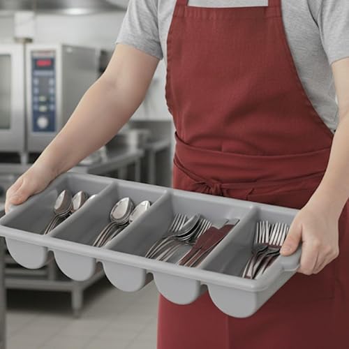 Miniatura 3 de Soro Essentials - Caja de cubiertos comercial de 4 compartimentos de polipropileno de color gris -Organizador de utensilios de cubiertos de cocina