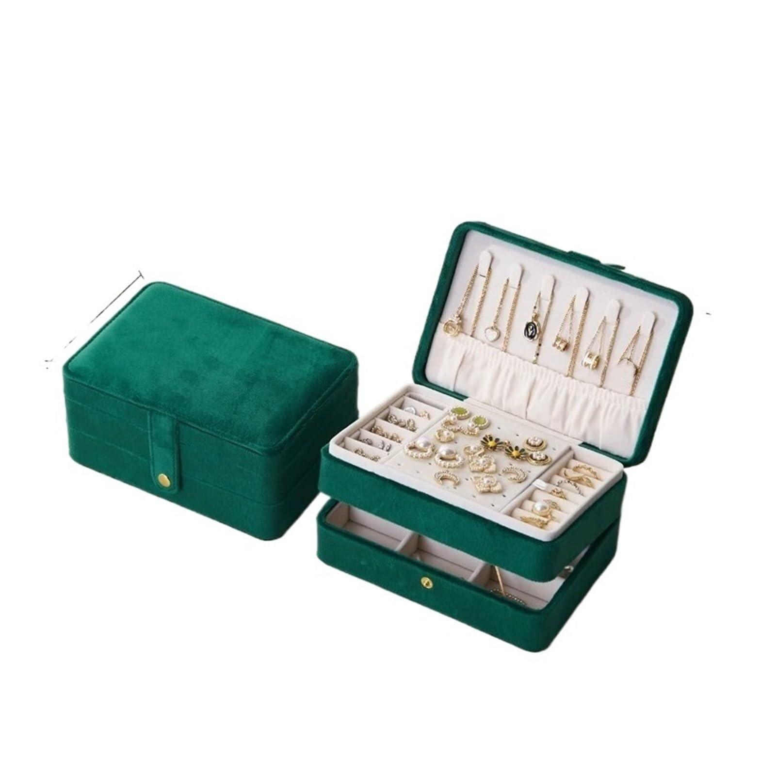 ZHAOQIN Jewellery Box Velvet Jewelry Box Organizer Display Button PU Portable Earring Necklace Ring Travel(Velvet Green)