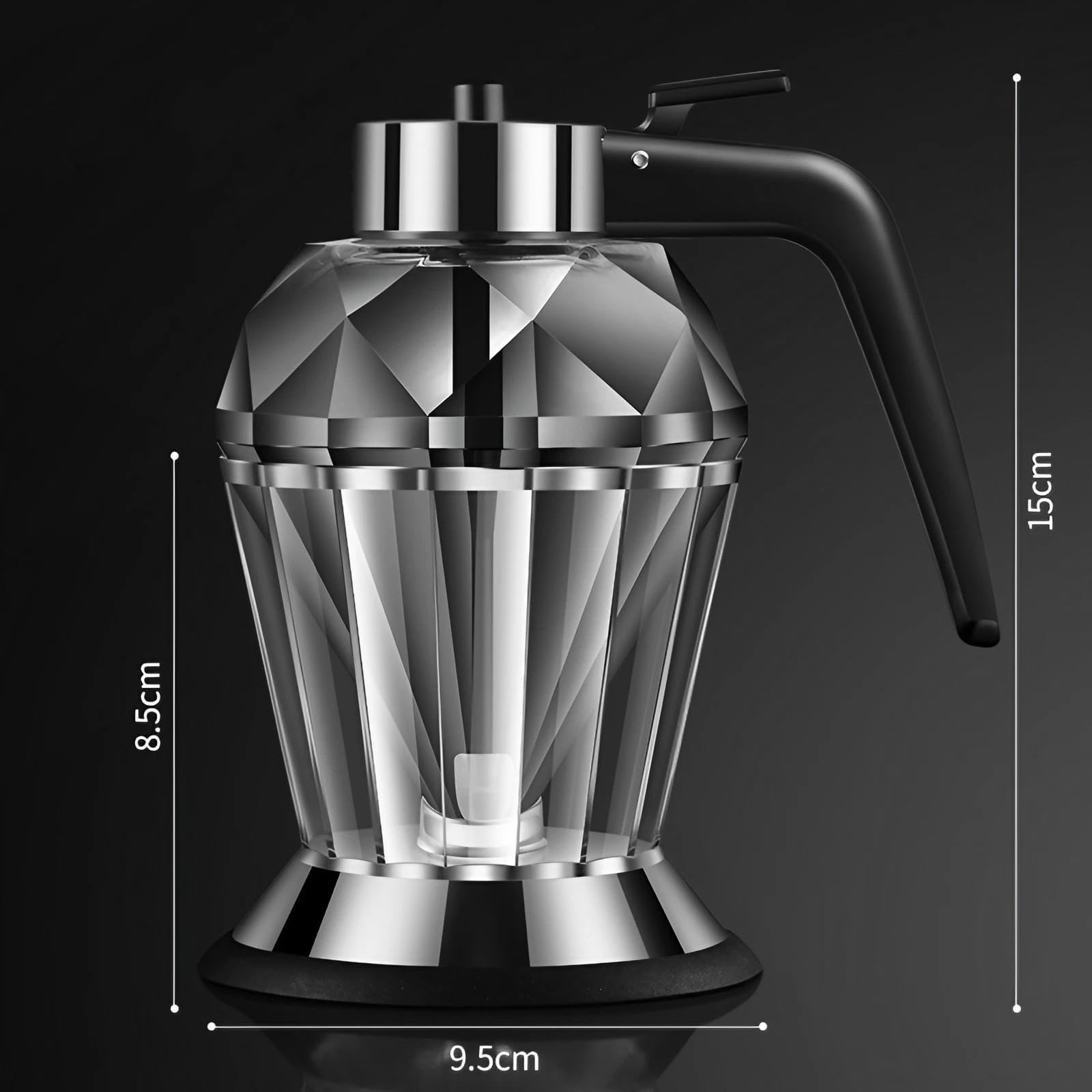 SHIDOW Honey Dispenser, Syrup Dispenser with Stand for Syrup, 200ml Diamond Glass Honey and Oil Dispenser for Sugar, Sauces, Condiments, Diamond Shape Home kitchen gadgets (200ML)