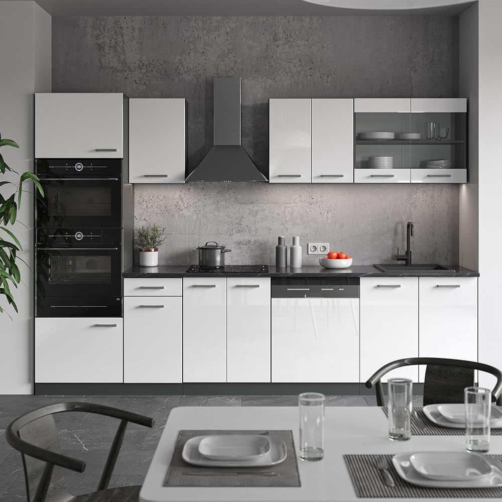 Vicco - Cuisine R-line - Anthracite Brillant - Chêne Doré - 300 X 207 X 60 Cm