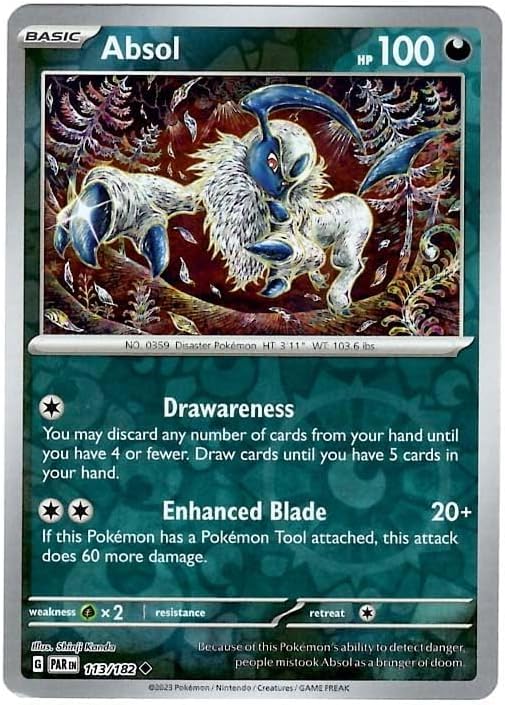 Pokemon - Absol 113/182 - Paradox Rift - Reverse Foil - Single Card - Artist Shinja Kanda