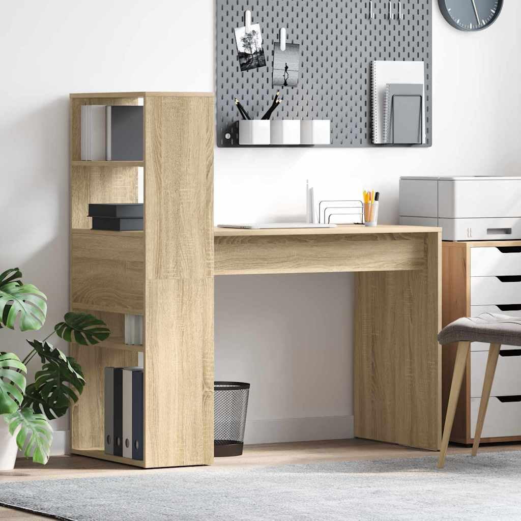 Scrivania Porta PC con Libreria Rovere Sonoma 113x54x120 cm | Tavolo da lavoro con scaffali integrati per organizzare libri e accessori in soggiorno o studio.