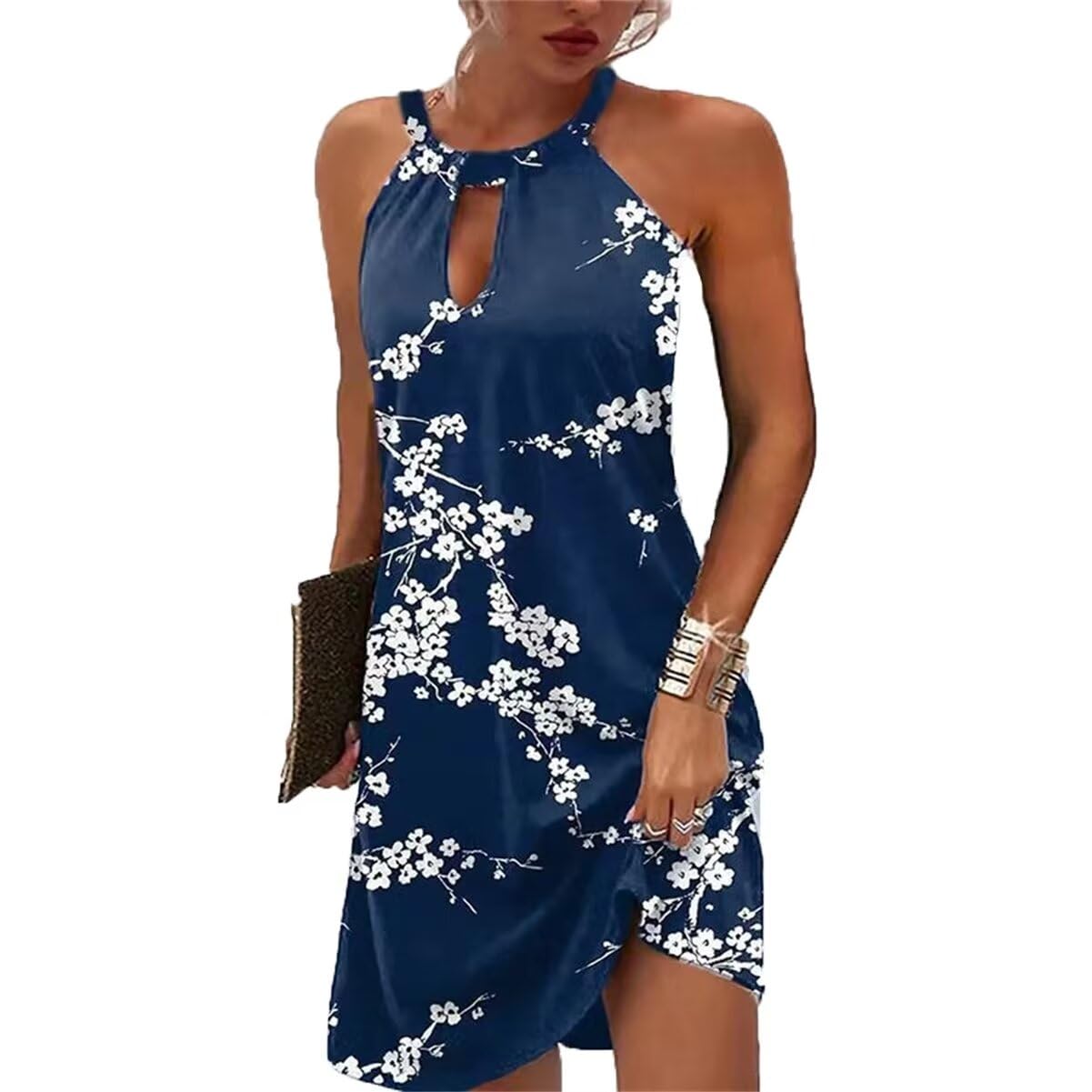 BeimucWomen Summer Sleeveless Halter Neck Dresses 2025 Casual Floral Print Dress Sun Dresses for Party Beach Vacation