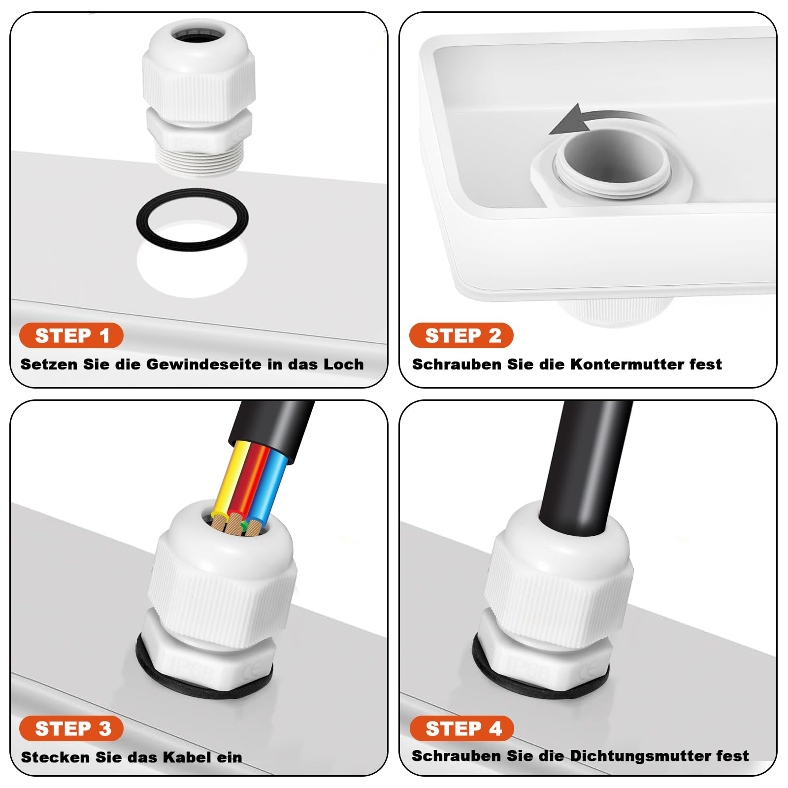 Realure 70 Piezas Prensaestopas, Impermeable IP68 Conectores de Cable PG7 PG9 PG11 PG13.5 PG16 PG19, Blanco Prensaestopas Ajustable, Glándulas de Cable con Ajustables Juntas, Cable Gland Conectores