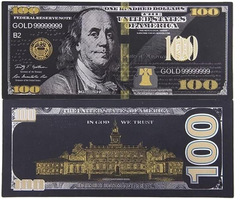 YIQILAFADA 5pc Black Dollar Bills, $100 Leaf Bills for Party Banknotes Album Money Home Decoration