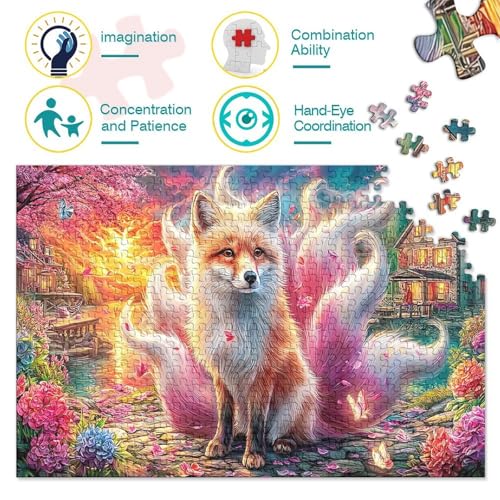 Puzzle de 1000 piezas contra el estrés: Zorro de Nueve Colas para adultos 3