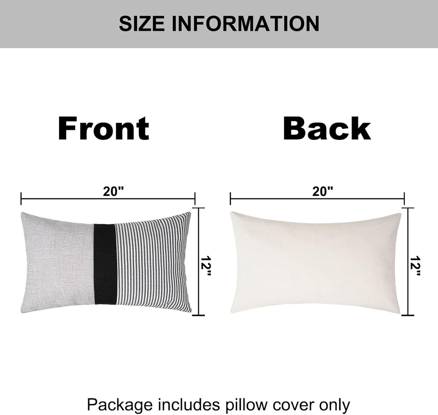 Adabana Stripe Pillow Covers 12x20 Set of 2 Square Patchwork Linen Decorative Lumbar Throw Pillow Covers Modern Farmhouse Decor Pollowcases for Couch Sofa Bedroom,Grey Stripe - Image 7