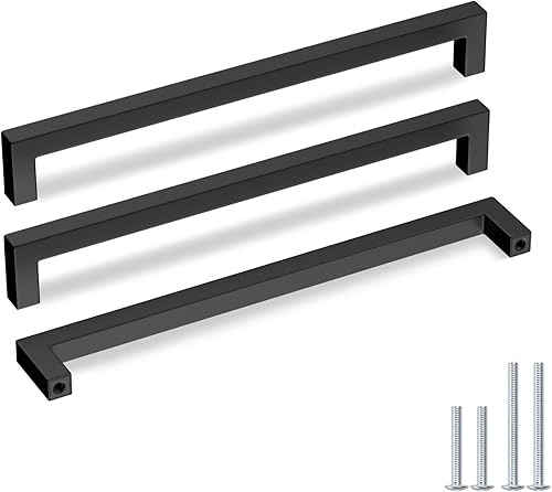 Miniatura 8 de Goldenwarm - Paquete de 5 manijas modernas de acero inoxidable, color negro, 12 pulgadas, para armarios de cocina y baño