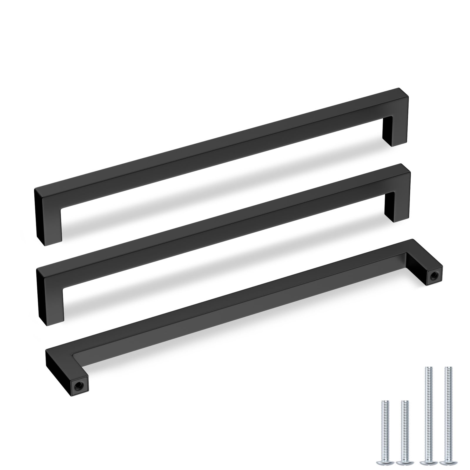 Goldenwarm 5 Pack Black Square Bar Cabinet Pull Drawer Handle Stainless Steel Modern Hardware for Kitchen and Bathroom Cabinets Cupboard,Center to