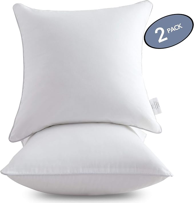 Leeden 22 x 22 Pillow Inserts (Set of 2) - Throw Pillow Inserts with 100% Cotton Cover - 22 Inch Square Interior Sofa Pillow Inserts - Decorative Pillow Insert Pair - White Couch Pillow