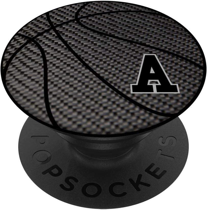 Basketball letter A black phone stand, initial A for men PopSockets PopGrip: Swappable Grip for Phones & Tablets PopSockets MagSafe PopGrip for iPhone