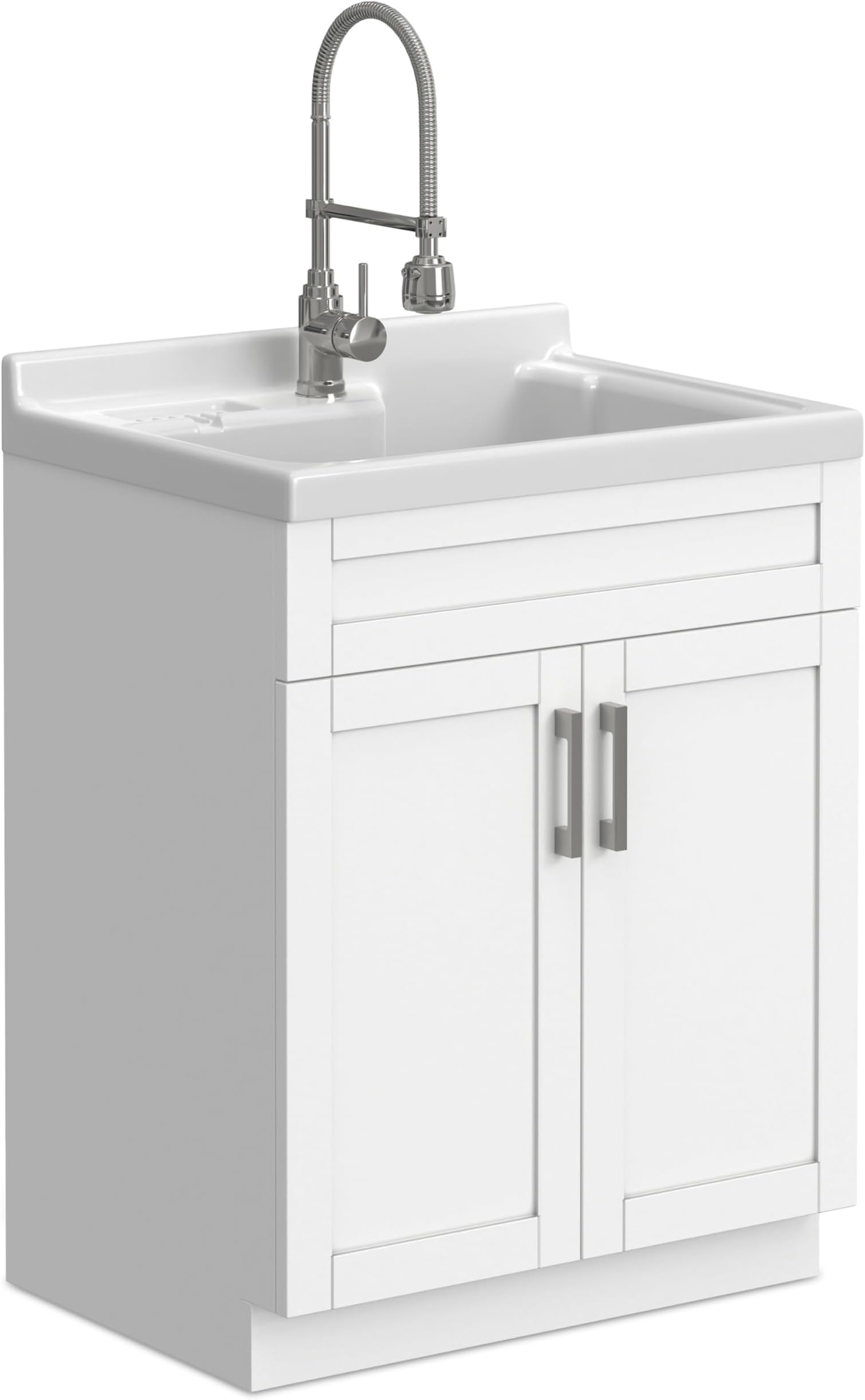 SIMPLIHOME Hennessy 28-inch ABS Utility Sink & Cabinet Laundry, 28 inch, Pure White