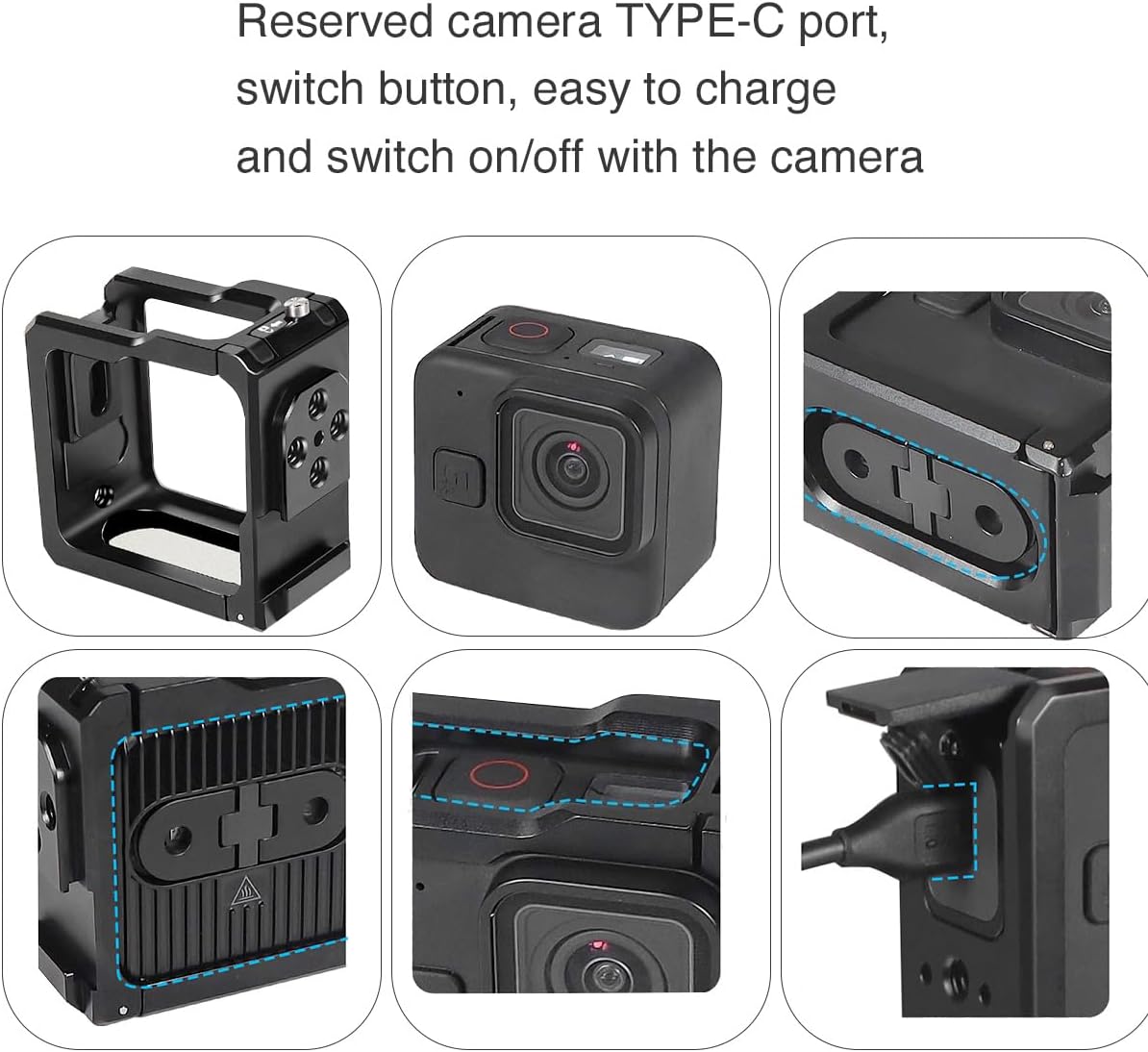 Cage Protective Frame for Gopro Hero 11 Black Mini+ Folding Fingers with 1/4 Tripod Connector Port