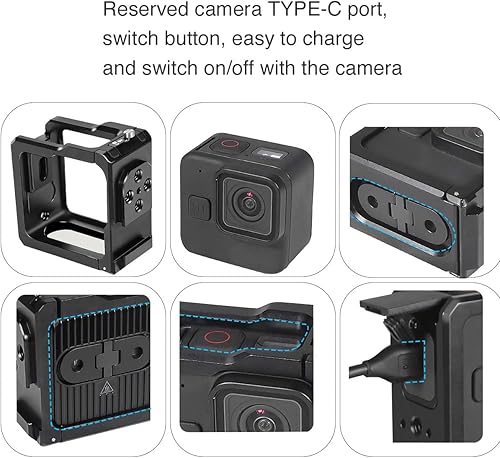Miniatura 4 de Marco protector de jaula de versión mejorada, carcasa de jaula de cámara de acción, carcasa de aleación de aluminio con cubierta de batería de