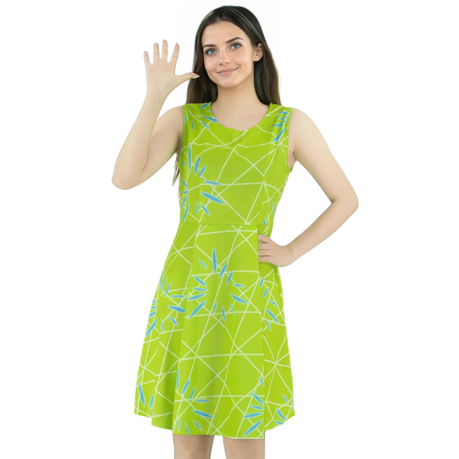 AYYOHON Inside Joy Costume Disgust Green Dress Inspired Skater Dress Adult Womens Halloween Costumes Emotions Funny Cosplay 2XL