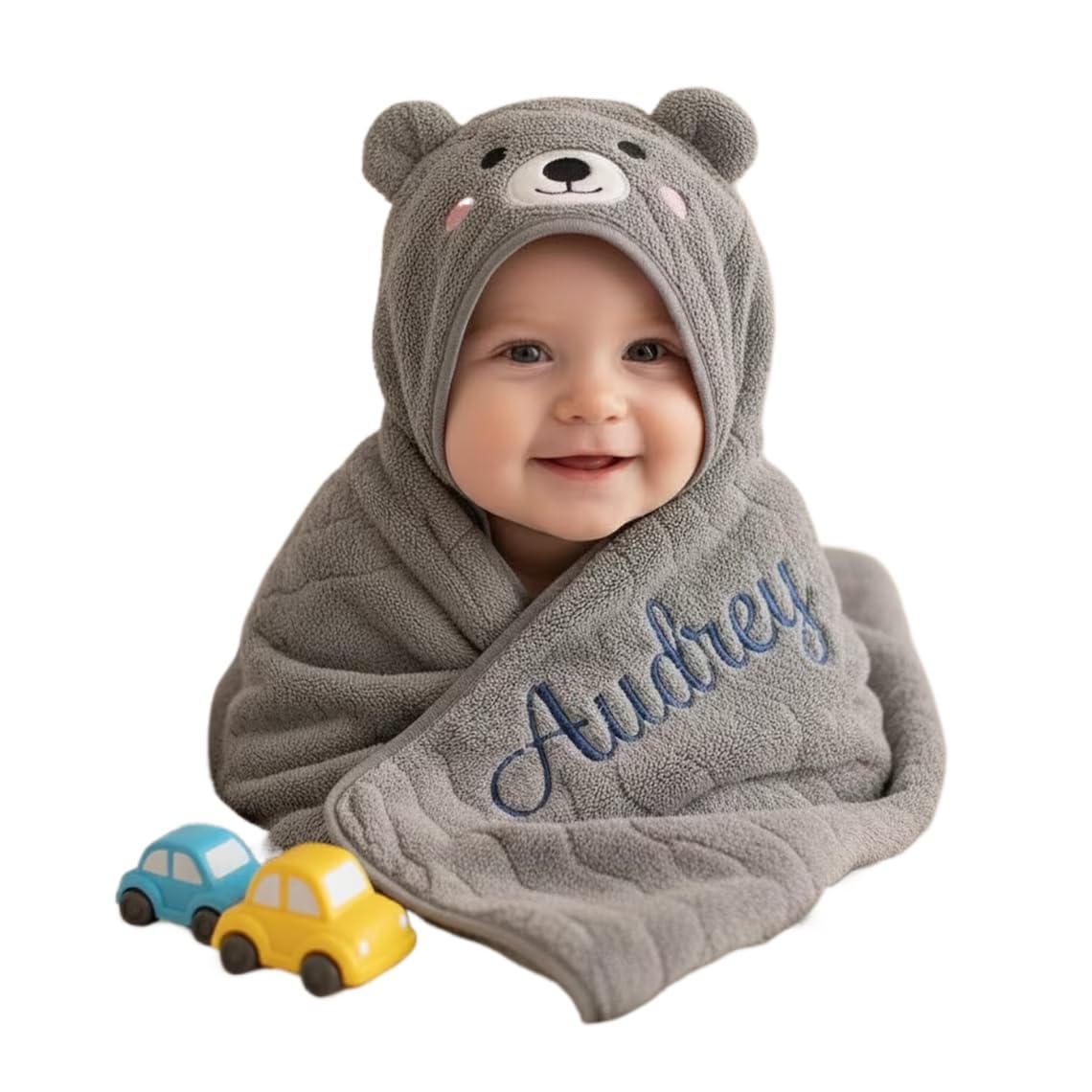 Toalla personalizada con capucha para bebé, regalo para recién nacido, toalla con capucha de algodón puro para baby shower, toalla de piscina para niños (105 x 105 cm)