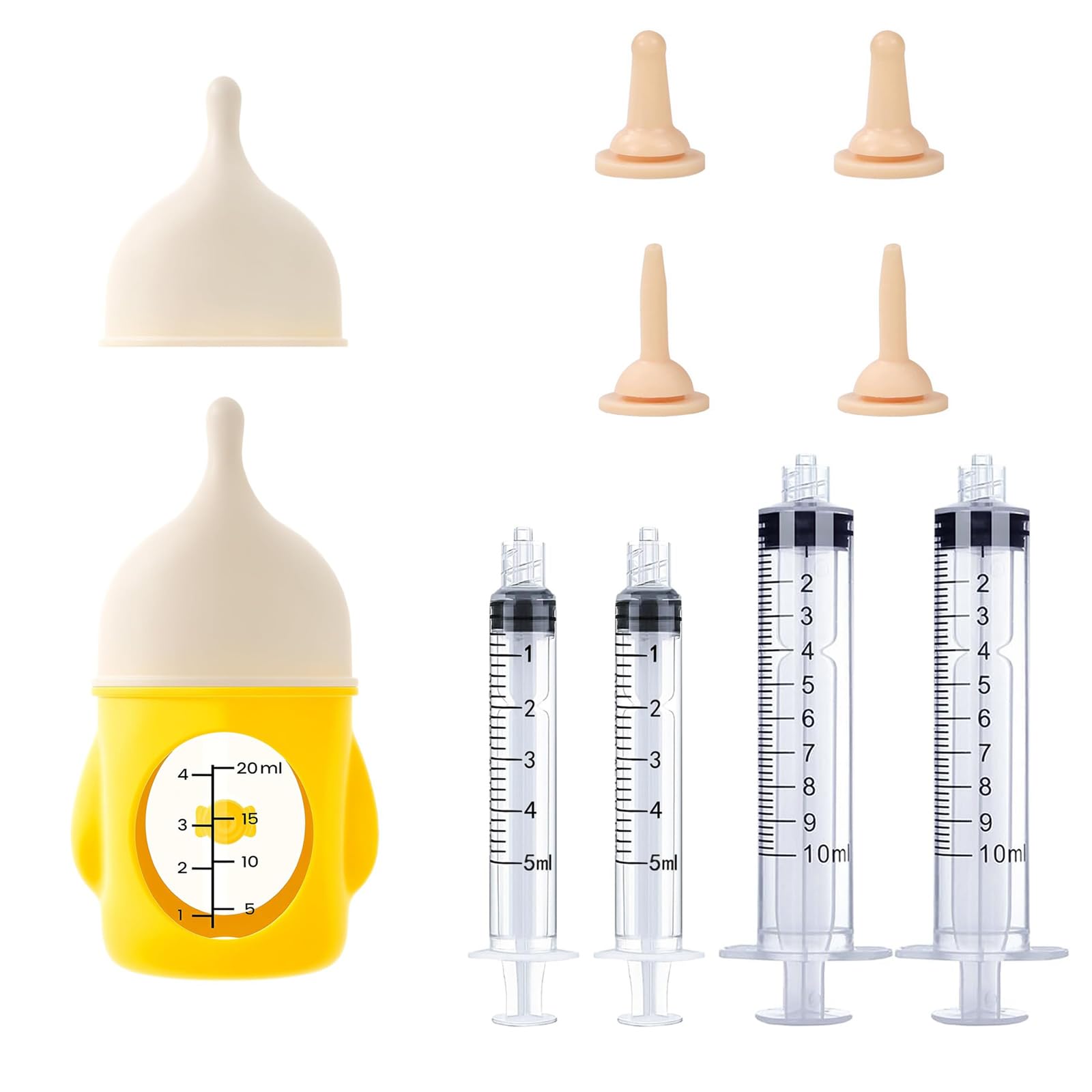 Yoogeer Silicone Nursing Bottle + Feeding Syringes for Kittens & Small Animals – Includes Feeding Nipples, Syringes, 20ml Bottle for Puppies, Rabbits, Newborn Animals – BPA-Free, Reusable, Anti-Leak