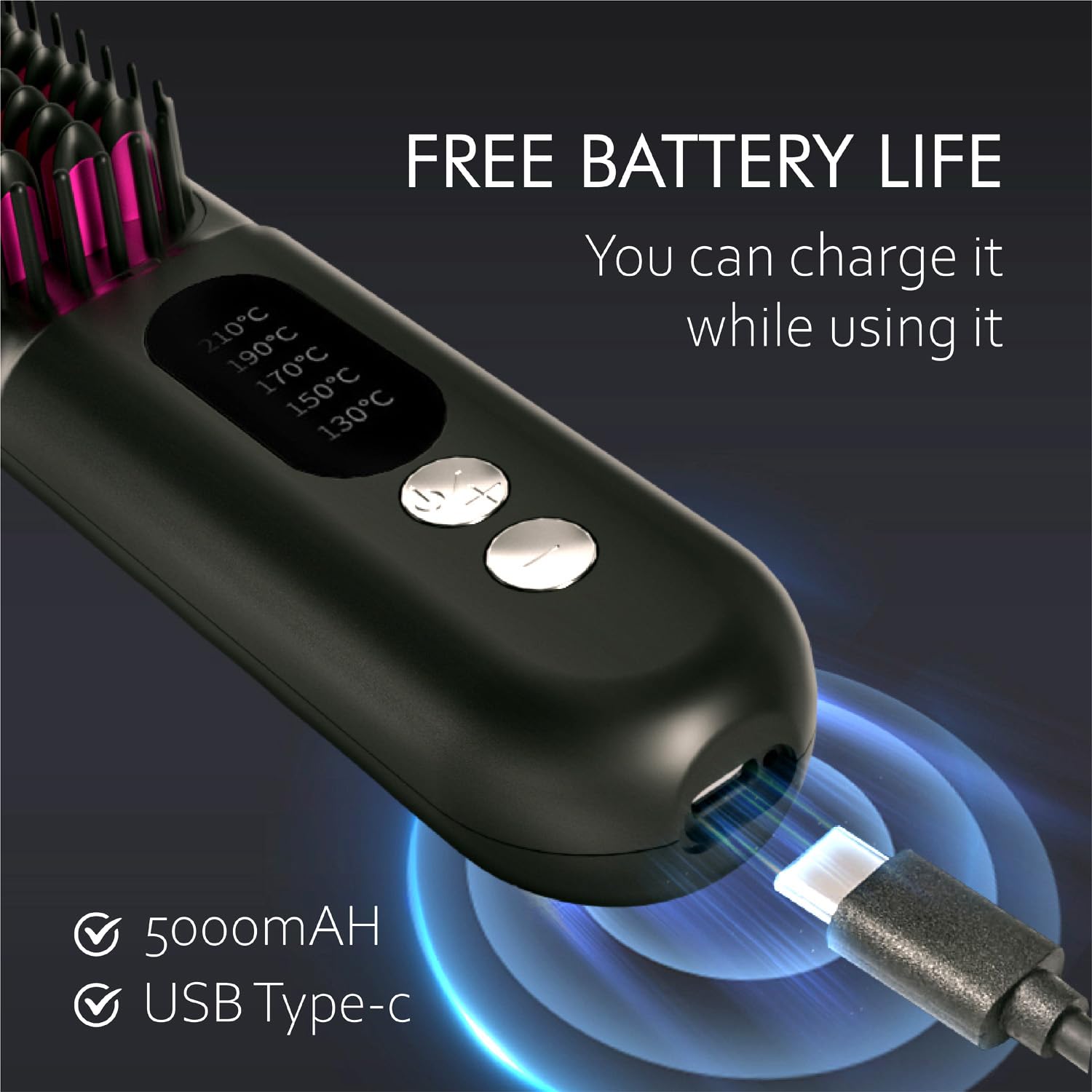 Mindrain Mini cepillo alisador de pelo inalámbrico Pro A+, cepillo alisador portátil para viajes, alisador iónico de peine caliente, recargable por USB, se puede utilizar mientras se carga, regalos
