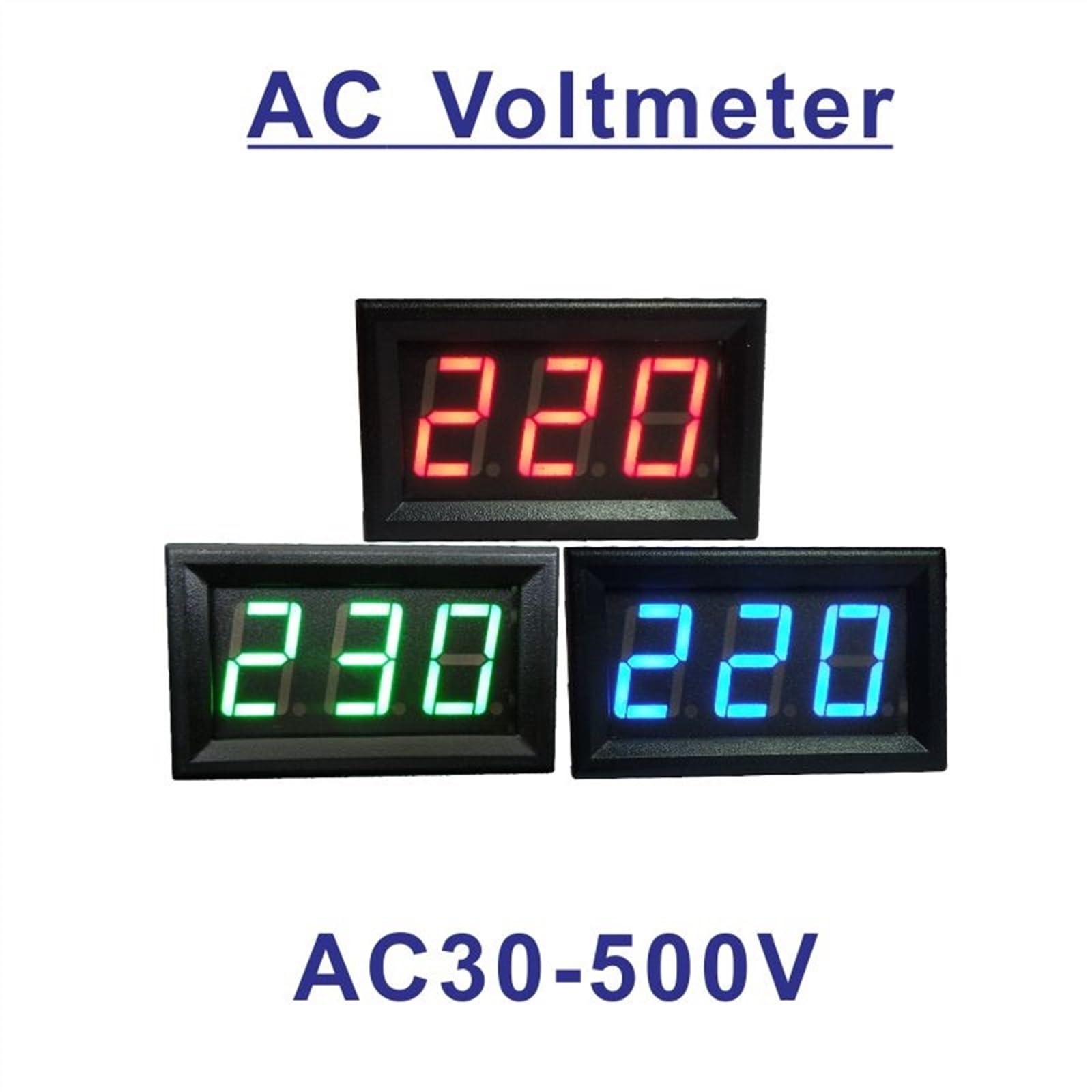 Voltímetro digital LED de voltaje CA 30 V-500 V, dos cables, 0,56 pulgadas, 110 V/220 V, detector indicador(White cover-Red)