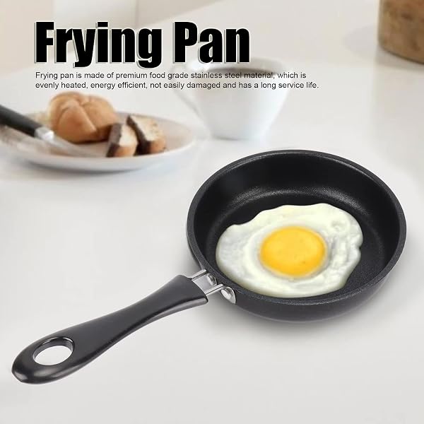Padella per uova, antiaderente, in acciaio inox, con manico ergonomico, per colazione, fornello a induzione, campeggio, casa, cucina (16 cm) - 3