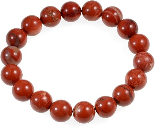 AD Beads Pulsera elástica de cuentas redondas de piedras preciosas naturales, reiki curativo, 0.394 in (jaspe rojo)