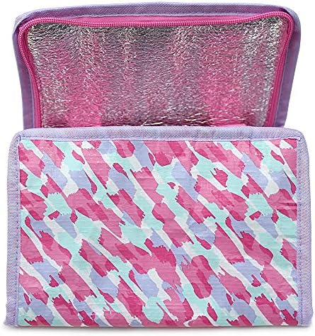Fashion Stationery Lunch Bag Insulated Cooler Kids Adults Folding Reusable Pack Lunch Bags for Women Girls in Pink Painterly Watercolour Design