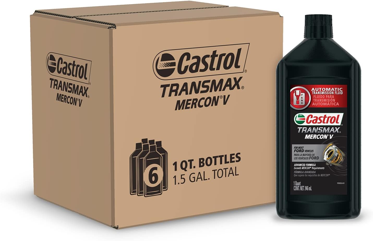 Castrol 06818 Transmax Mercon V Automatic Transmission Fluid - 1 Quart, (Pack of 6)