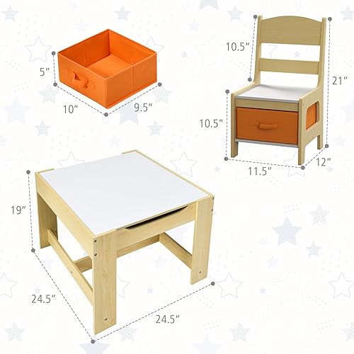 Miniatura 6 de Costzon Kids Table and Chair Set, 3 in 1 Wooden Activity Table with Storage Drawer, Detachable Tabletop for Children Drawing Reading Art Craft,