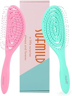 Hair Brush, 2 Pcs Detangling Brush 100% Bio-Friendly Detangler Brush with Soft Bristles for Curly, Straight, Black Natural, Women, Men, Kids Wet and Dry Hair, Glide Through Tangles Knots with Ease
