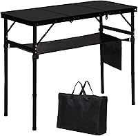 LOFTEY 3ft Folding Camping Table - 3 Adjustable Heights, Lightweight Aluminum Portable Camp Table with Carry Bag for Outdoor BBQ Hiking 34.2x15.7in Black