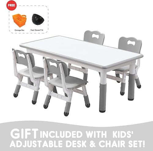 Miniatura 5 de Juego de mesa y silla para niños pequeños, centro de actividades ajustable con patas antideslizantes y superficie a prueba de graffiti de 3 a 12