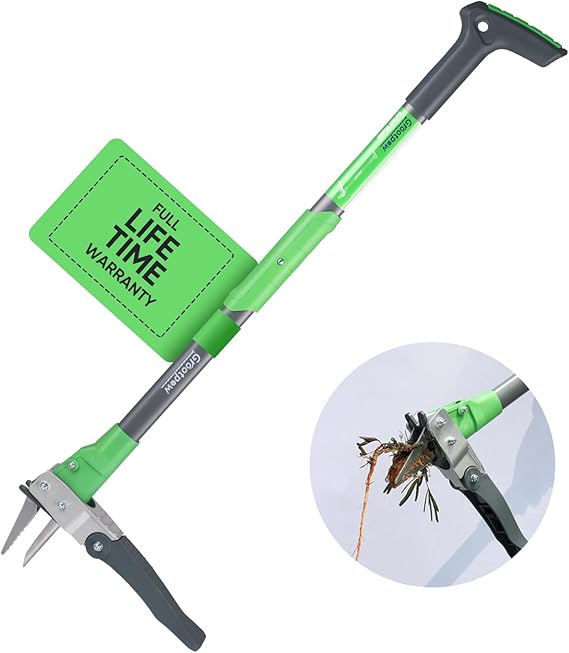 Grootpow WP5 Heavy Duty Weed Puller Tool, Stand Up Dandelion Weeder with 40 Handle, 3 Claws & Fiberglass Foot Pedal, Weeding Tool Made with Cast-Iron, Easily Remove Weeds Without Bending or Kneeling